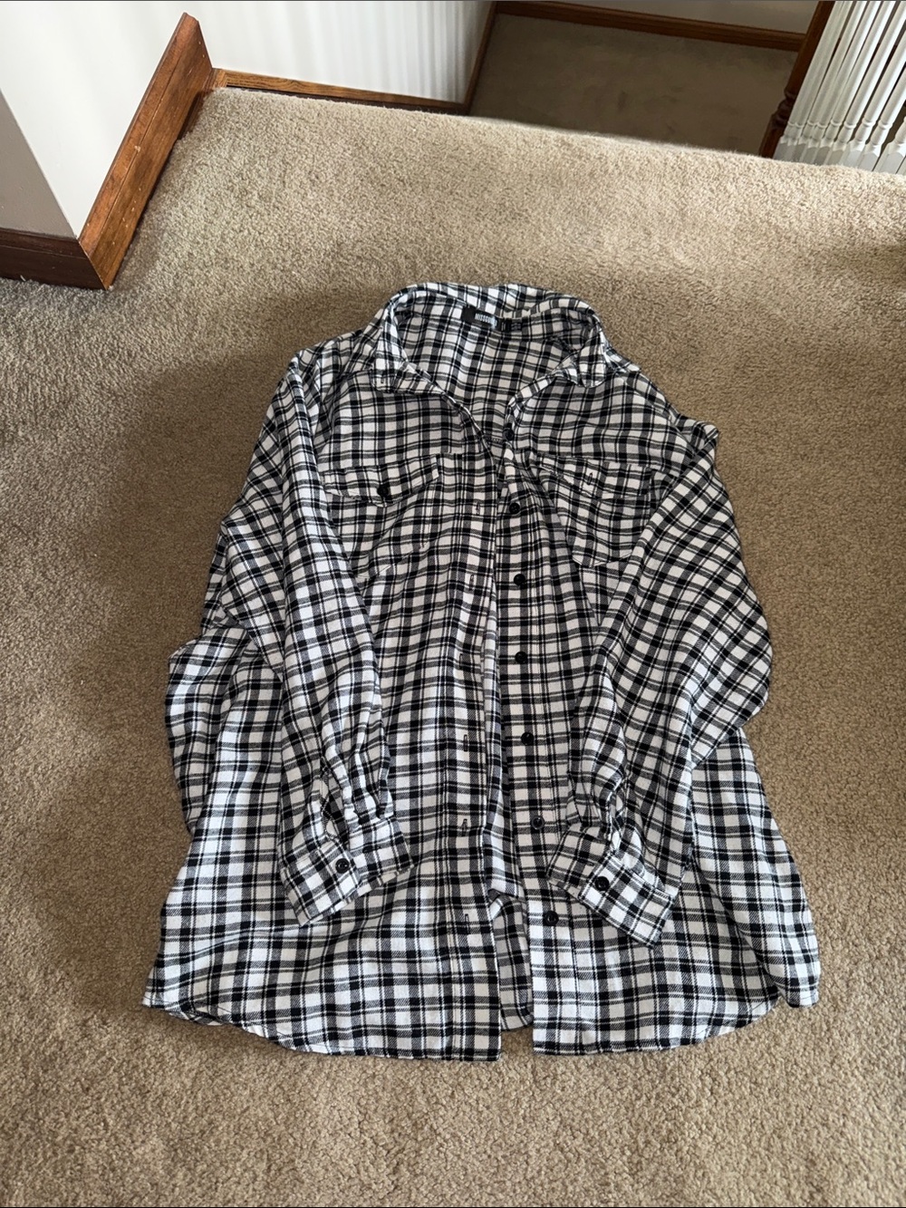 Missguided Black & White Plaid Button Down Shirt Jacket